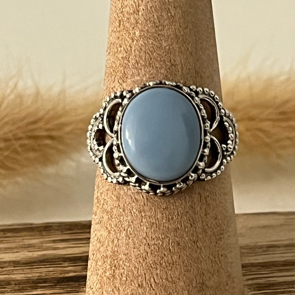 New 925 Solid Sterling Silver Blue Owyhee Opal Gemstone Ring Size 8.5